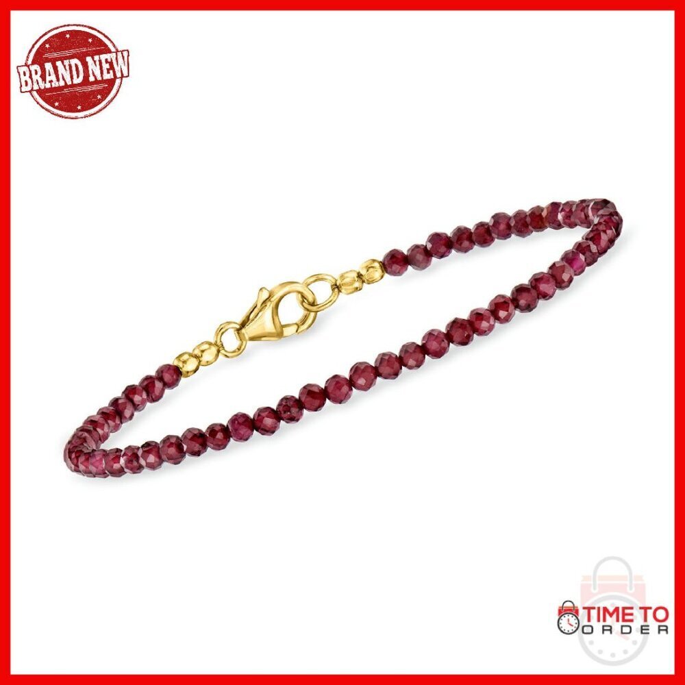 18kt Gold Over Sterling Silver Garnet Bracelet, 8 Inch Length